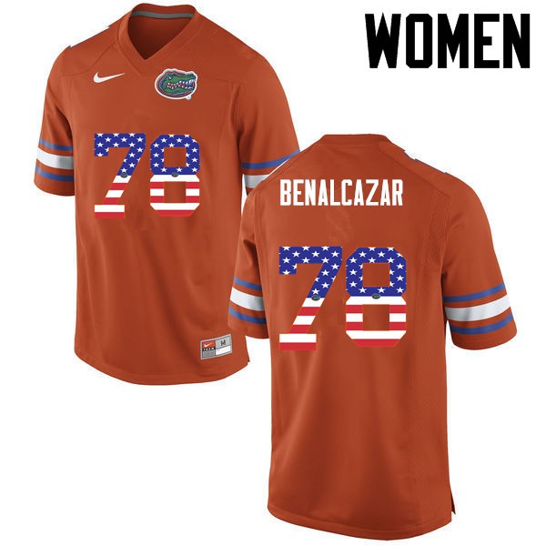 Florida Gators Women #78 Ricardo Benalcazar College Football USA Flag Fashion Orange